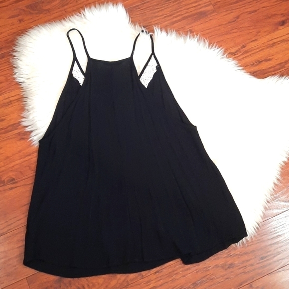 Bottlette Boho Lace Strappy Front  Black Rayon Tank top - Picture 3 of 4